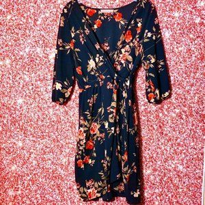 Floral Print Midi Wrap Dress